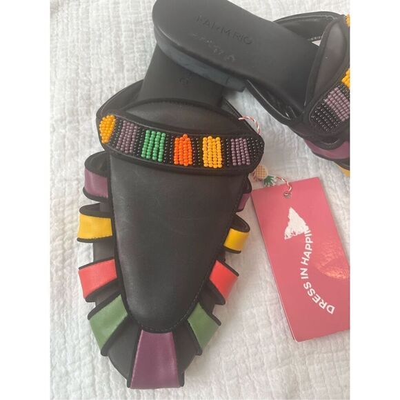 NWOB FARM Rio Sz 8.5 Rainbow Beaded Mule Vegan Tropical Vacation Boho NEW - Picture 3 of 5